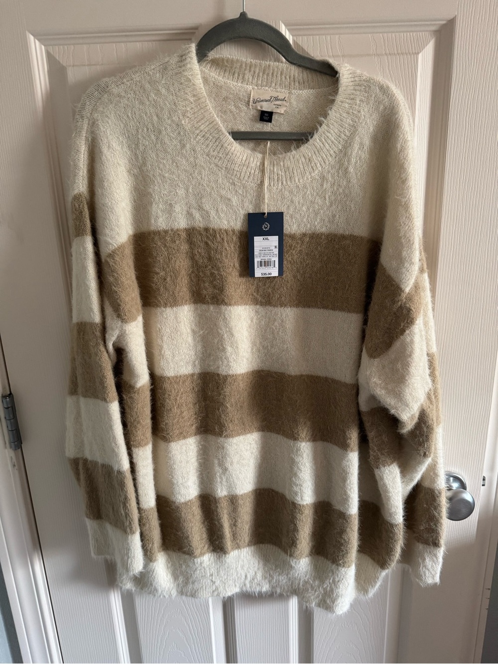 Striped Crewneck Sweater in Cream and Brown